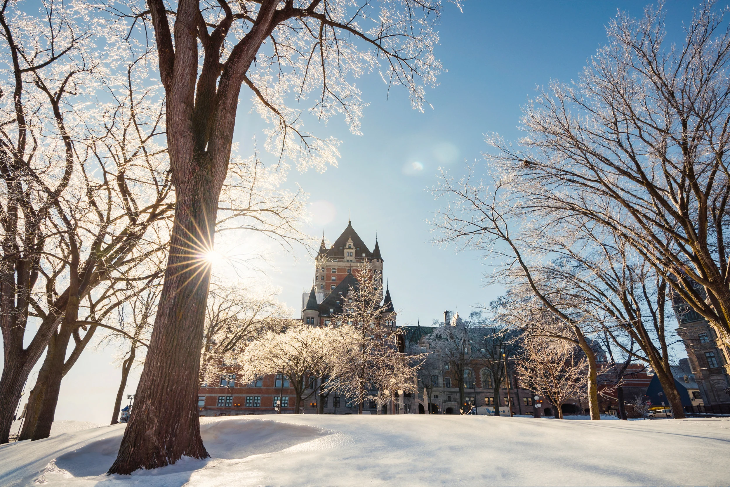 Winter in Quebec City with snow-covered Château Frontenac
